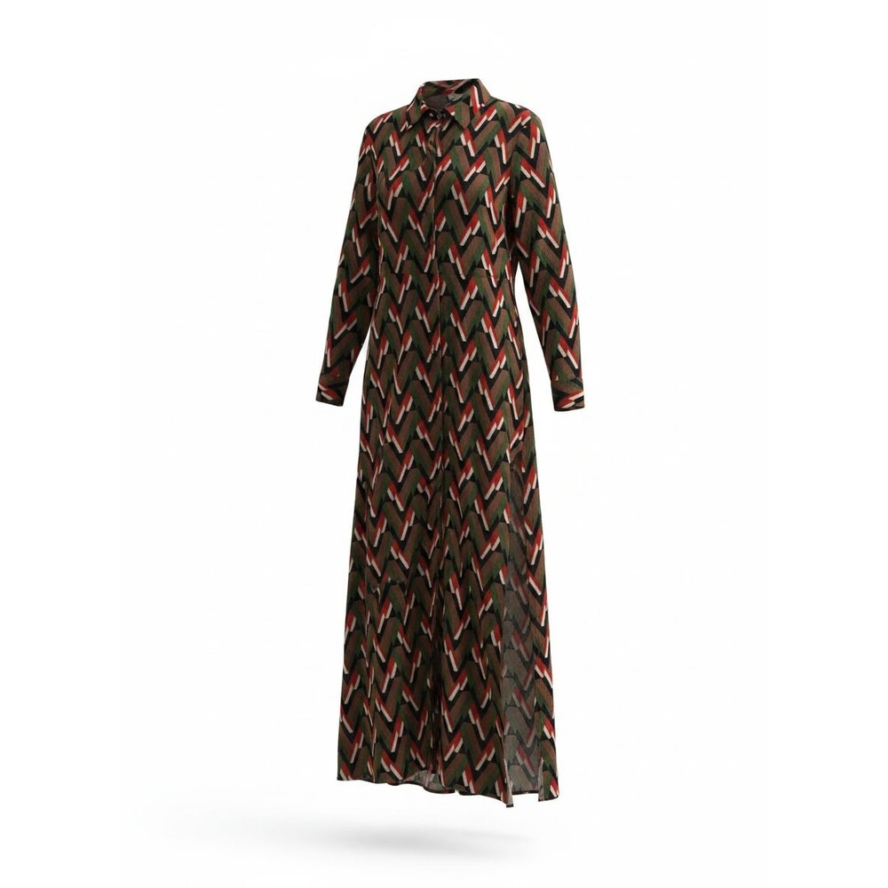 Weili Zheng Women's Brown Multi Long Sleeve Maxi Dress Size XS NWT